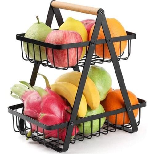 Nordic Basket Iron Double Layers Foldable Kitchen Bathroom Fruit Vegetable Storage