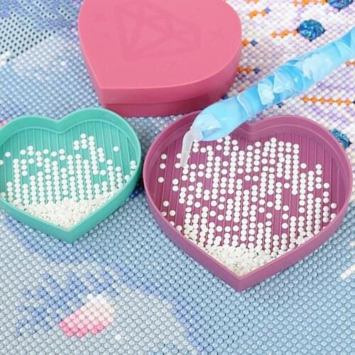 Heart-Shaped Drill Diamond Tray Box,DIY Diamond Painting Tools Accessories Kits Embroidery Pen Plate Glue, Diamond Painting Case
