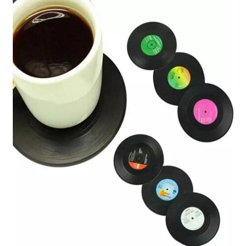 6pcs / set Retro Vinyl Gift Beverage Table Mat Cup Decoration CD Disc Coffee Tablecloth