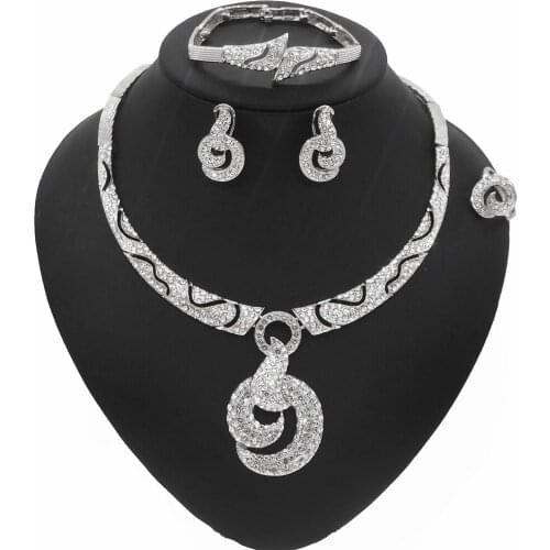 Yulaili High-quality Classic Silver Diamond Jewelry Set and Nigerian ladies Earrings Rings Necklaces Bracelets Jewelry Sets Gift