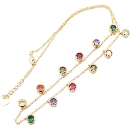APDGG Natural Mix Color CZ Crystal Gold Color Plated Chain Necklace Party Sweater Chain Necklace For Women 52CM
