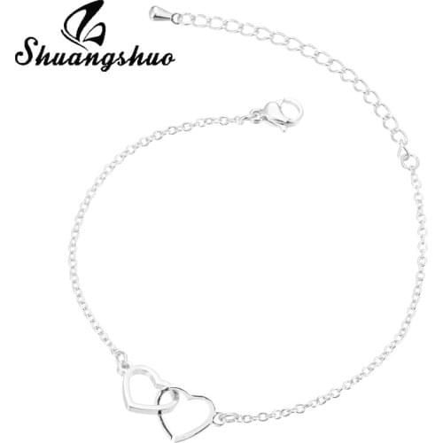 Shuangshuo Double Heart Bracelets & Bangles Stainless Steel Charm Bracelet For Women Chain Bracelets Femme Jewelry Gift