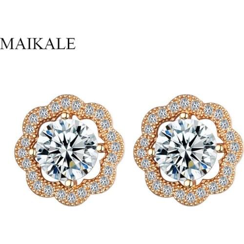 MAIKALE Exquisite Flower/Triangle/Star Cubic Zirconia Stud Earrings Gold Color Small Earrings for Women Temperament Jewelry Gift