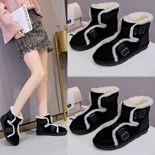 Snow Boots Womens Leather Winter Waterproof Platform Locomotive Short Tube Cotton-Padded Shoes Womens Winter plus Velvet