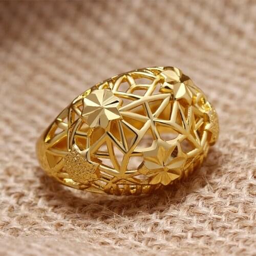 Gold PNG India Hollow out Ring For Women Round Gold Color Rings for Woman Man Arab wedding Engagement Gift