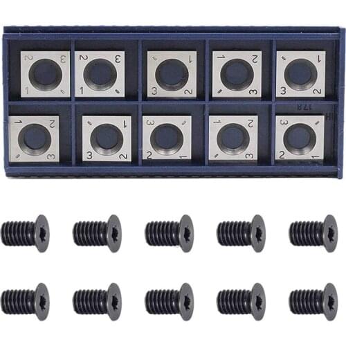 10Pcs 14mm Square Straight Carbide Cutter Insert with 10Pcs M610mm Screws for Wood Working Spiral/Helical Planer Cutter Head