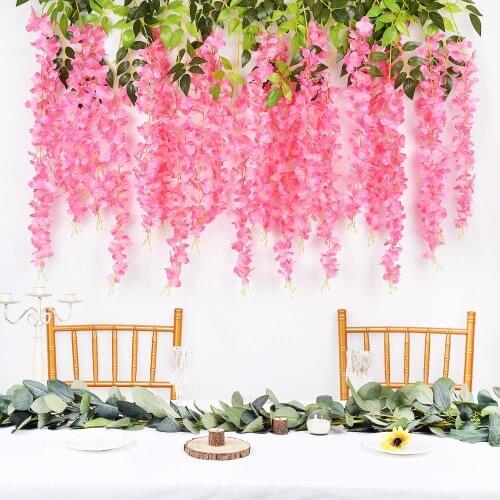 12PCS/SET 3.6 Feet Artificial Flowers Silk Wisteria Vine Hanging Flower for Wedding Garden Floral DIY Living Room Office Decor