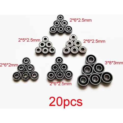 20pcs 520/620/830 Ball Bearings 2*5*2.5/2*6*2/2*6*2.5/3*8*3mm Chassis/Wheel/Guide Rollers Bearing for Tamiya Mini 4WD Car Model