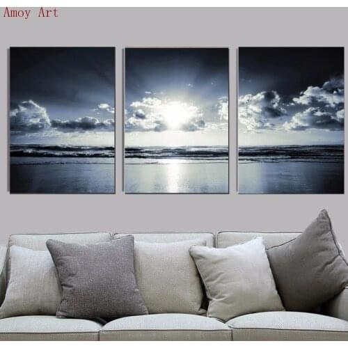3 Piece Wall Picture for Living Room Black White Sea Sunset Picture Print Painting On Canvas Wall Art Home Decor Canvas Painting