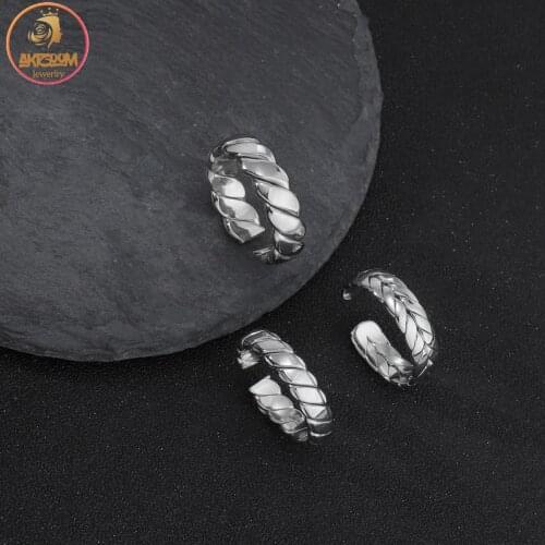 Akizoom 14k Silver Color Punk Rings for Women Stainless Steel Adjustable Open Size Finger Ring Wedding Party Jewelry Gift