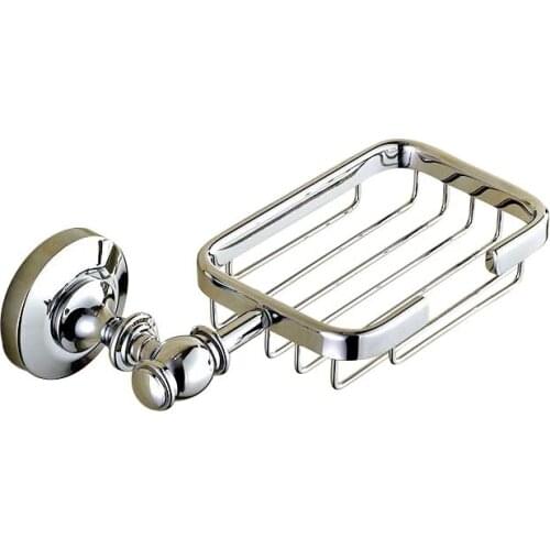 Bathroom Accessory Luxury Polished Chrome Brass Square Shape Wall Mounted Bathroom Soap Basket Dish Holder mba810