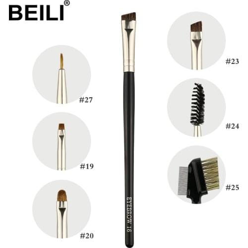 BEILI 1 Pc Pony Hair Weasel hair Black handle Silver ferrule Soft Eyebrow Lash Comb Consealer Liner Single Makeup Brushes
