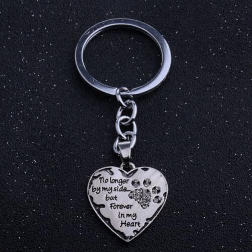 Bespmosp 12PCS/Lot Wholesale Heart"No Longer By My Side But Forever In My Heart"Crystal Pet Paw Pendant Keyring&Keychain Jewelry