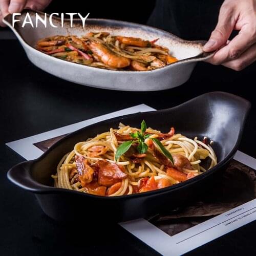 FANCITY Fish plate large ceramic steamed fish plate creative household fish plate new commercial plate restaurant net red plate