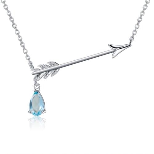 GEMS BALLET 925 Sterling Silver Arrowhead Necklace For Women Jewelry 1.07Ct Natural Sky Blue Topaz Pendant Love Cupids Arrow