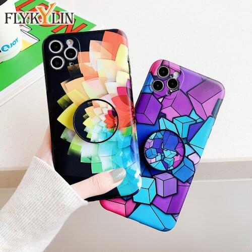 FLYKYLIN Colorful Marble Holder Case For iPhone 11Pro Max X XS MAX XR 6 6S 7 8 Plus Grip Kickstand Soft Silicon Phone Back Cover
