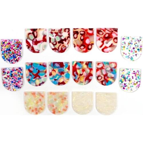 Tortoise Shell Earrings Charm,Acetate Acrylic D Shaped frame Pendants,Boho Earring Parts ,35mm x 30mm,ACE-285