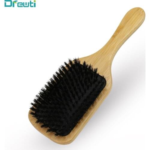DREWTI Wooden Full Boar Bristle Hair Brush Air Cushion Massage Hair Comb Paddle Brush Special For Hairdressers Salon