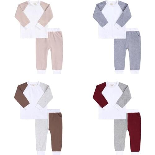 Kids Tales 2021 New Arrival Baby Boys Girls Contrast Colour Cotton Loungewear Teens Pajamas Set Wholesale Lounge Set