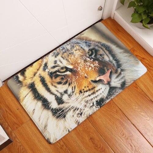 Tiger Animals Printed Floor Mat Hallway Doormat Flannel Welcome Entrance Door Mat Anti-slip Water Absorption Carpet
