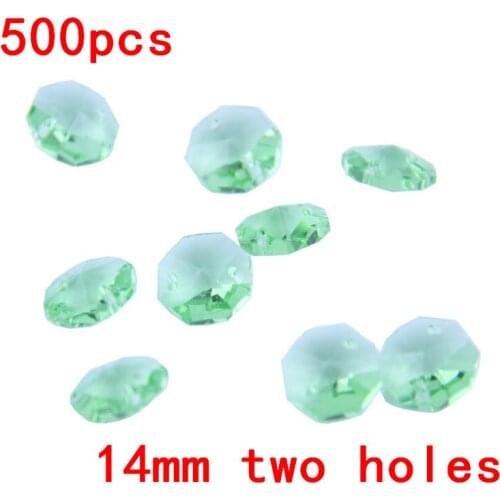 500pcs/lot 14mm Apple Green Crystal Chandelier Beads In 2 Holes For Glass Chandelier Parts Crystal Curtain Beads