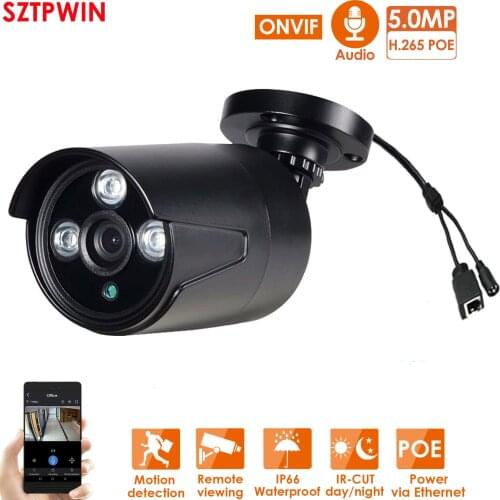 5.0MP POE IP Camera ONVIF H.265 Audio Record CCTV Camera 5mp Waterproof IP66 Outdoor Home Security Video Surveillance