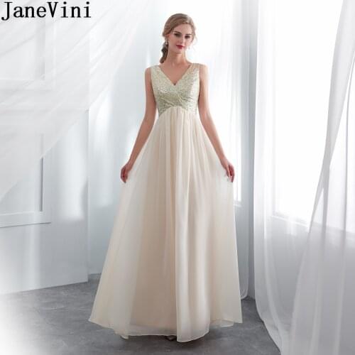 JaneVini Elegant Sequined Long Evening Dresses for Pregnant Women Ladies Gown Champagne Chiffon A Line Maternity Formal Dress