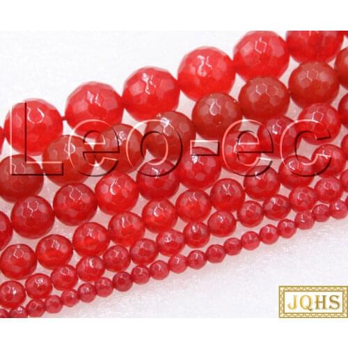 JQHS 12mm 14mm Round Faceted red jades Loose Strand beads For Jewelry Making 15" DIY V1188