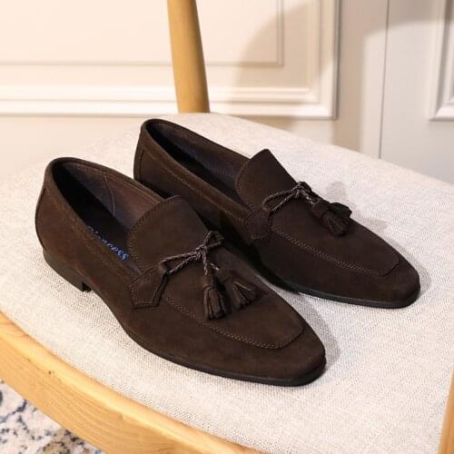 Sipriks Mens Cow Leather Fringe Loafers Gentleman Retro Slip On Casual Shoes Dark Brown Tassels Loafer Male Wedding Gent Suit 44