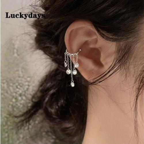 Luckydays 1 Pcs Tassel Cubic Zircon Round Bead Clip Earrings For Women Ear Cuff No Piercing Jewelry Without Hole eh090