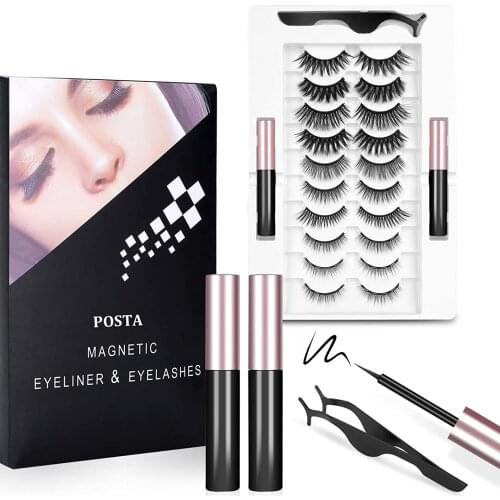 Magnetic Eyelashes With Magnetic Eyeliner Kit Upgrades 3D Magnetic Eyelashes 10 Pairs 2 Bottles of Eyeliner Reusable