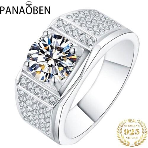 Real 925 Sterling Silver Mens Rings Full Diamond Wedding Proposal Engagement Luxury Charm Exquisite Romantic Classic Jewelry