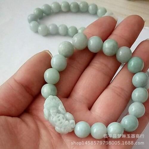 Natural Emerald 10MM Beads Pixiu Elastic Bracelet Jade Round Necklace Jewellery Fashion Man Woman Luck Amulet New