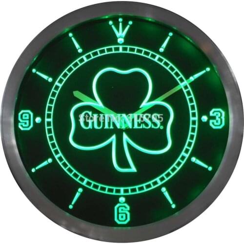 Nc0004 Guinness Shamrock Beer Ale Bar Neon Light Signs LED Wall Clock