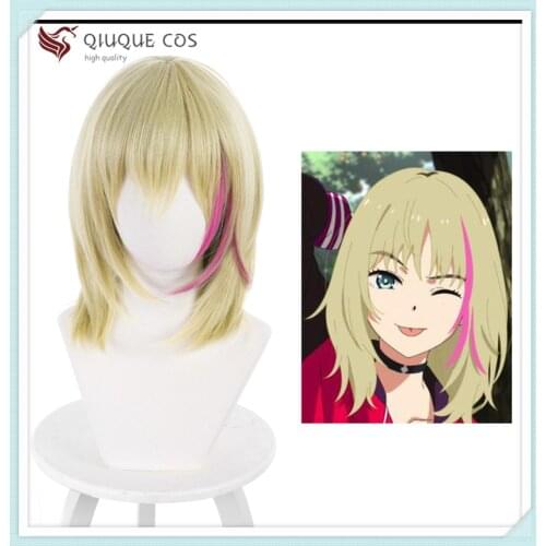 Anime WONDER EGG PRIORITY Kawai Rika Cosplay Wig 40cm Long Hightlights Pink Heat Resistant Hair Girls Role Play