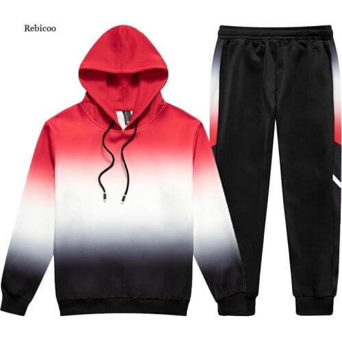 Hooded Sets Tracksuits Mens New Autumn 2 Pieces Outfit Sweatshirt+Sweatpants Harajuku Gradient fashion Set Male Suit S-4XL
