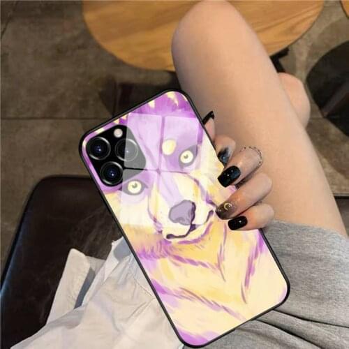 Purple Wolf Phone Case Glass Phone Case For iphone 12 11 Pro Max XS XR X 8 7 Plus SE2 Case