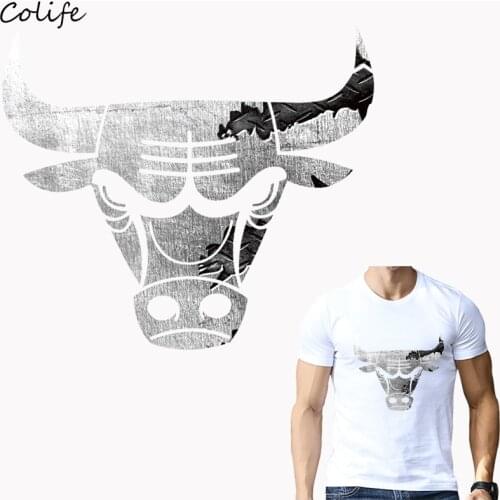 Clothes Stickers Silver Bulls Print On T-Shirt Clothes Decoration New Design Washable DIY Accessory Patches 22x19cm