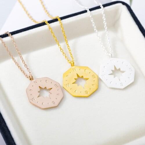 GORGEOUS TALE Fashion Octagonal Compass Pendant Necklaces For Women Stainless Steel Chain Choker Jewelry Charm Party Gifts