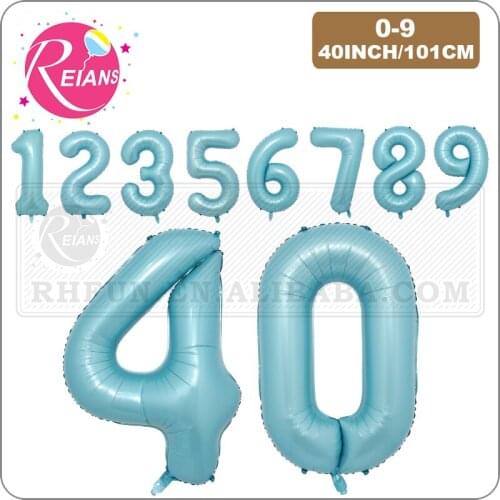 Digital Aluminum 40 inch Light Blue Helium Balloon Wedding Kids Adult Birthday Party Decorations Supplies Number Foil Balloons