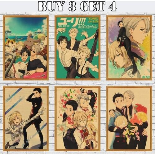 Japanese Cartoon Comic Yuri!!! On Ice Anime Poster Kraft Paper Poster Wall Stickers Home Room Decor Painting