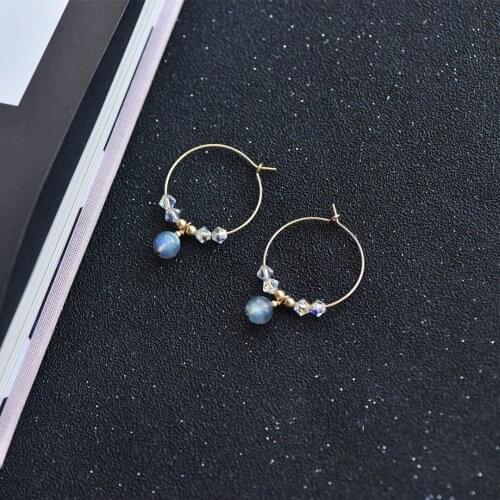 Lily Jewelry 925 Sterling Silver Hoops Earring Labradorite Blue Light Crystal Circle Earrings for Women Party Gift