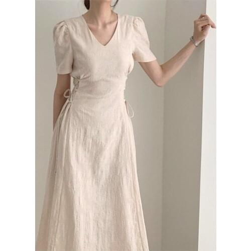 2021 Korean Ins Spring Bandage High Waist Solid Dresses Fashion Candy Color Deep V-neck Y2K Dress Women Long Fall Vestidos L015