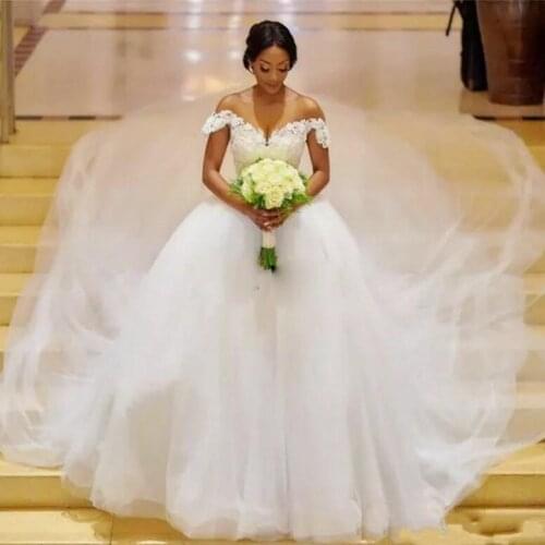 2020 Plus Size Black Girl Wedding Dresses Sheer Neck Tulle Lace African Bride Gown A Line Bridal Dress robe de mariee