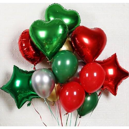 1set Mixed 18inch Green Red Star Heart Foil Balloons Metal Gold Silver Latex Helium Balloon Christmas Decor New Year Party Suppl