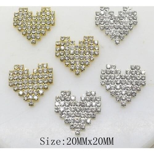 10pcs Heart-shaped gold silver crystal rhinestone buttons handmade Wedding decoration metal buckles