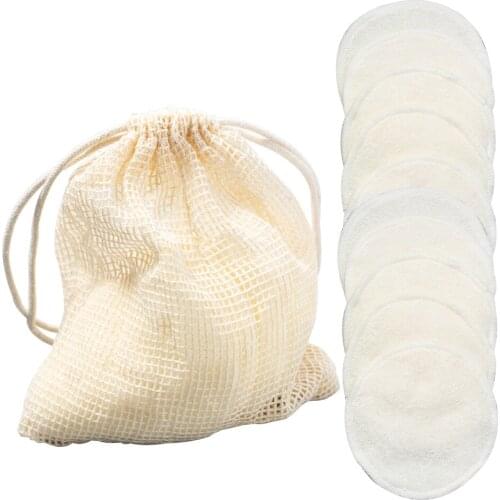 12Pcs Bamboo Fiber Makeup Remover Pads With Cotton Bag Reusable Make Up Facial Remover Facial Skin Care Nursing Cleaning Pads