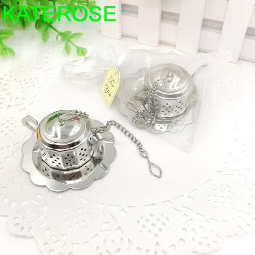 12PCS Tea Party Souvenir Stainless Steel Teapot Tea Infusers Wedding Tea Strainer Favors For Guest