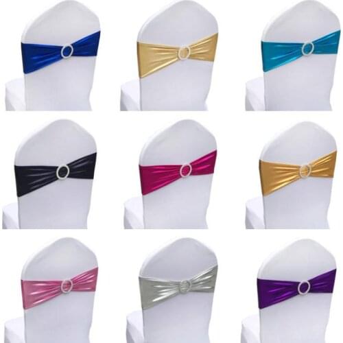 200pcs Metallic Gold Silver Spandex Lycra Chair Sashes Bands Royal Blue Purple Pink Chair Cover Sash Wedding Party Deco SN1639