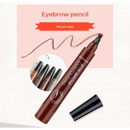 3D Microblading Eyebrow Tattoo Pen 4 Fork Tips Fine Sketch Liquid Eyebrow Pencil Waterproof Eyebrow Tint Brown Black Grey TSLM2